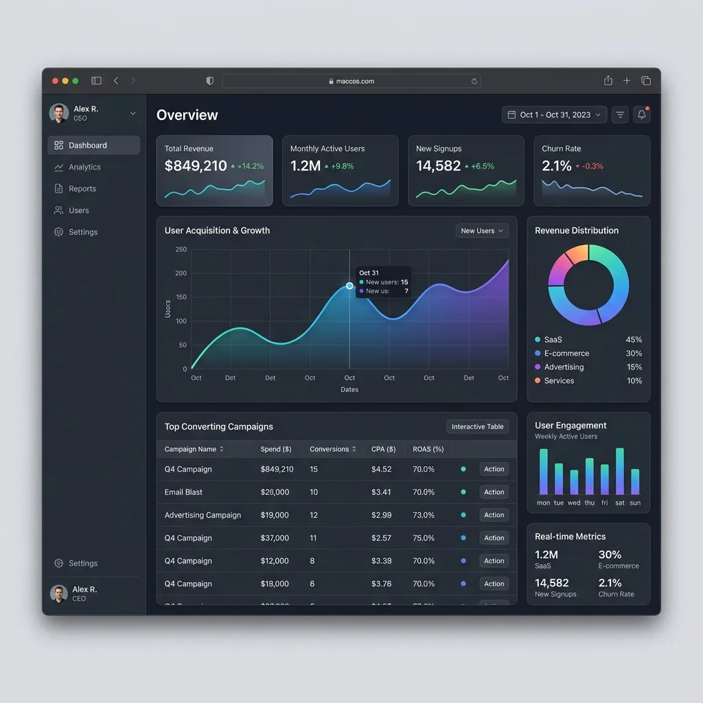 Analytics dashboard showing connected business operations